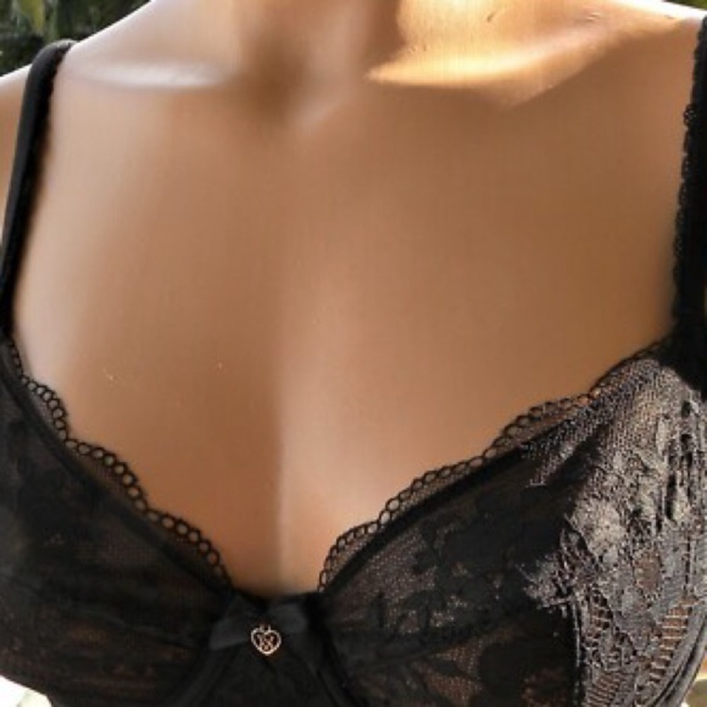 Victoria’s Secret Demi Bra Black SEXY Lace Silver Charm 34C